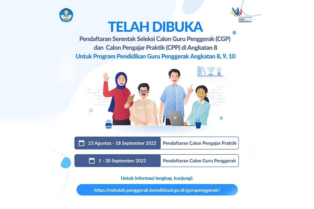 Pendaftaran SERENTAK Seleksi CGP dan CPP di Angkatan 8 untuk Program Pendidikan Guru Penggerak Angkatan 8, 9, 10